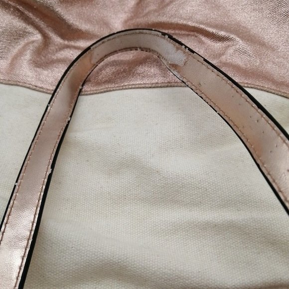 Victoria's Secret Womens Tote Bag Ivory Pink Metallic Zip Close Double Straps XL - Picture 6 of 9